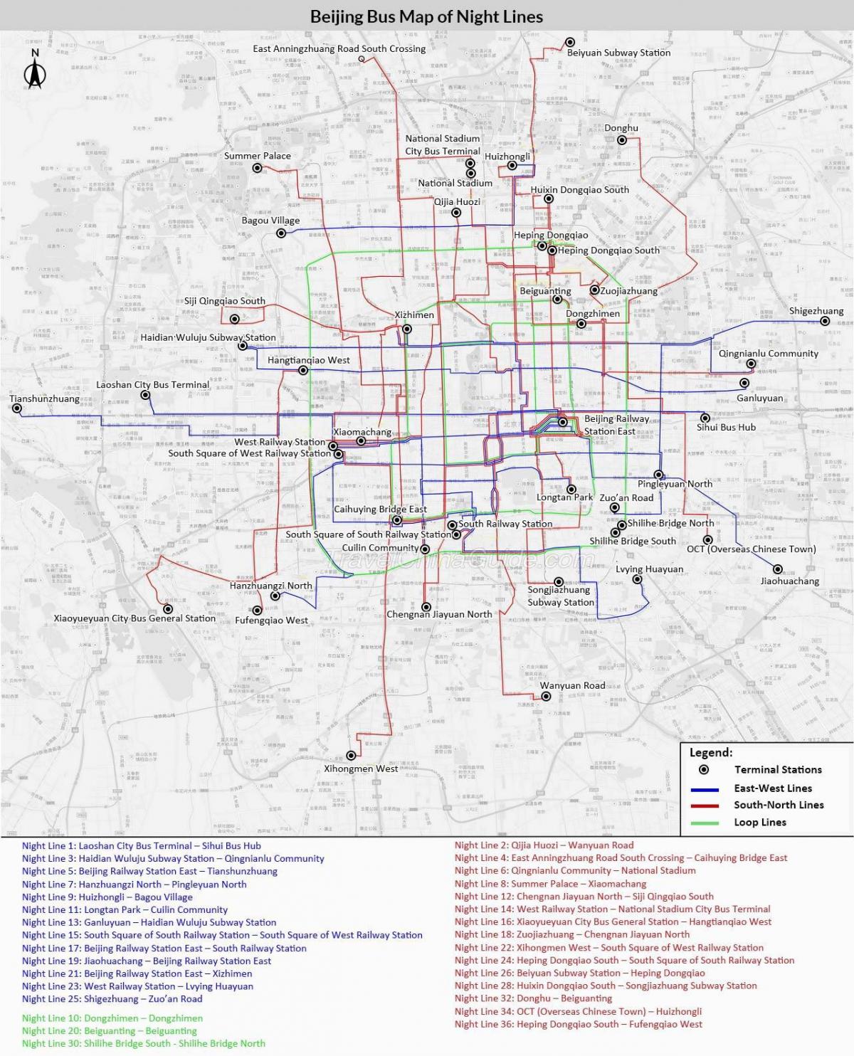 Pekin xəritəsi, avtobus marşrutlarının